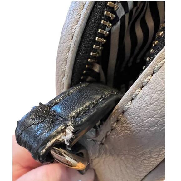 Kate Spade Leather Crossbody Small Compact Grey Greige Black FLAWS Upcycle Art - Picture 16 of 16